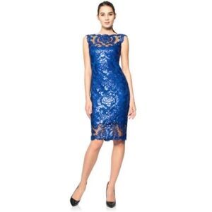 Tadashi Shoji Blue Sequins Lace Illusion Sleeveless Cocktail Party Dress Size 6